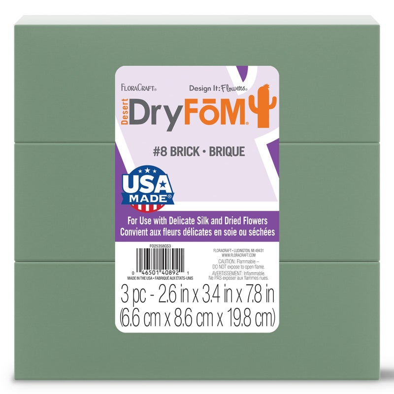 FloraCraft Floral Desert DryFoM 3 Piece Brick 2.6 Inch x 3.4 Inch x 7.8 Inch Green - Image 1